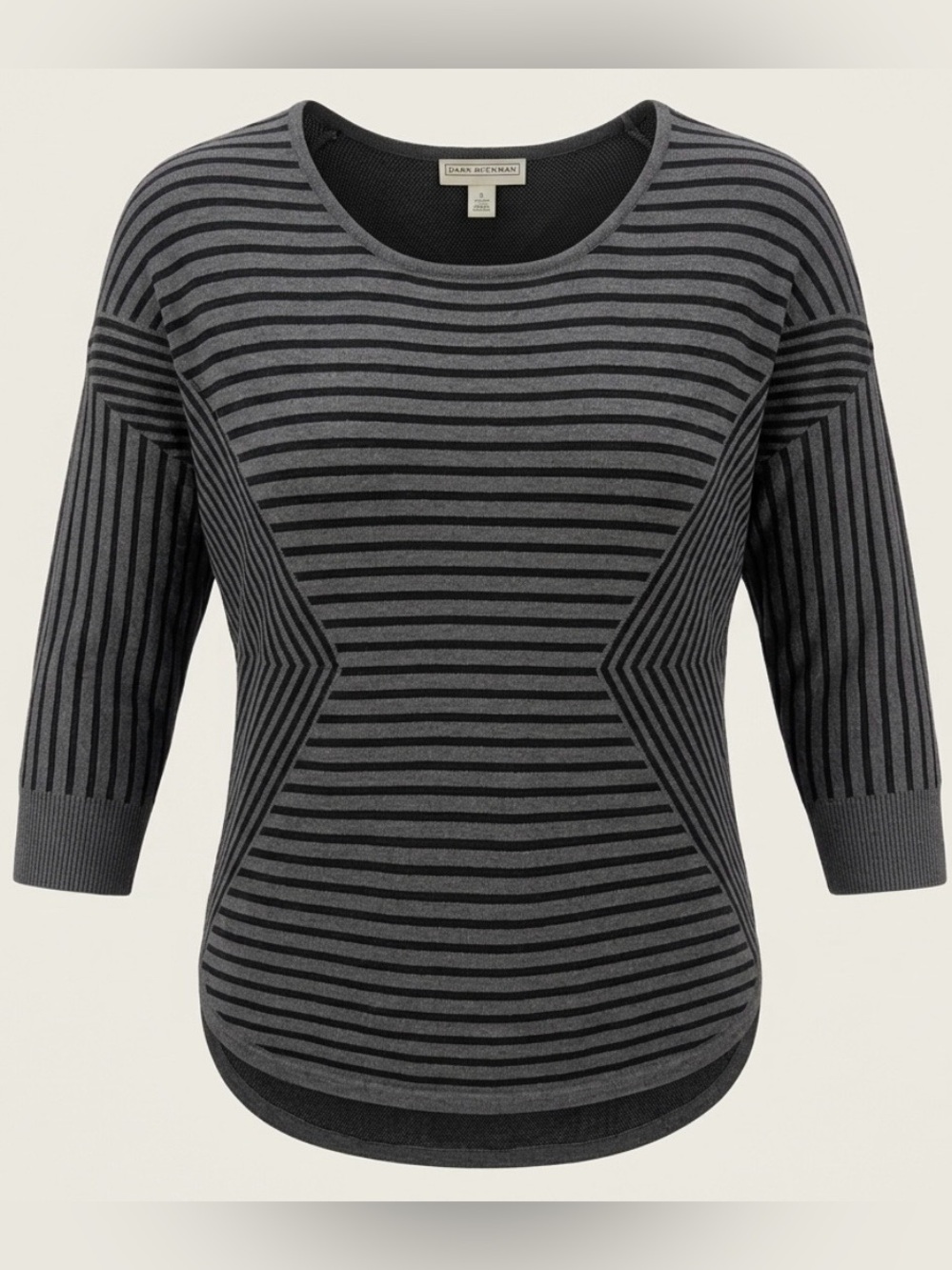 Dana Buchman Striped Knit Sweater Womens Gray Black Scoop Neck Dolman Sleeve